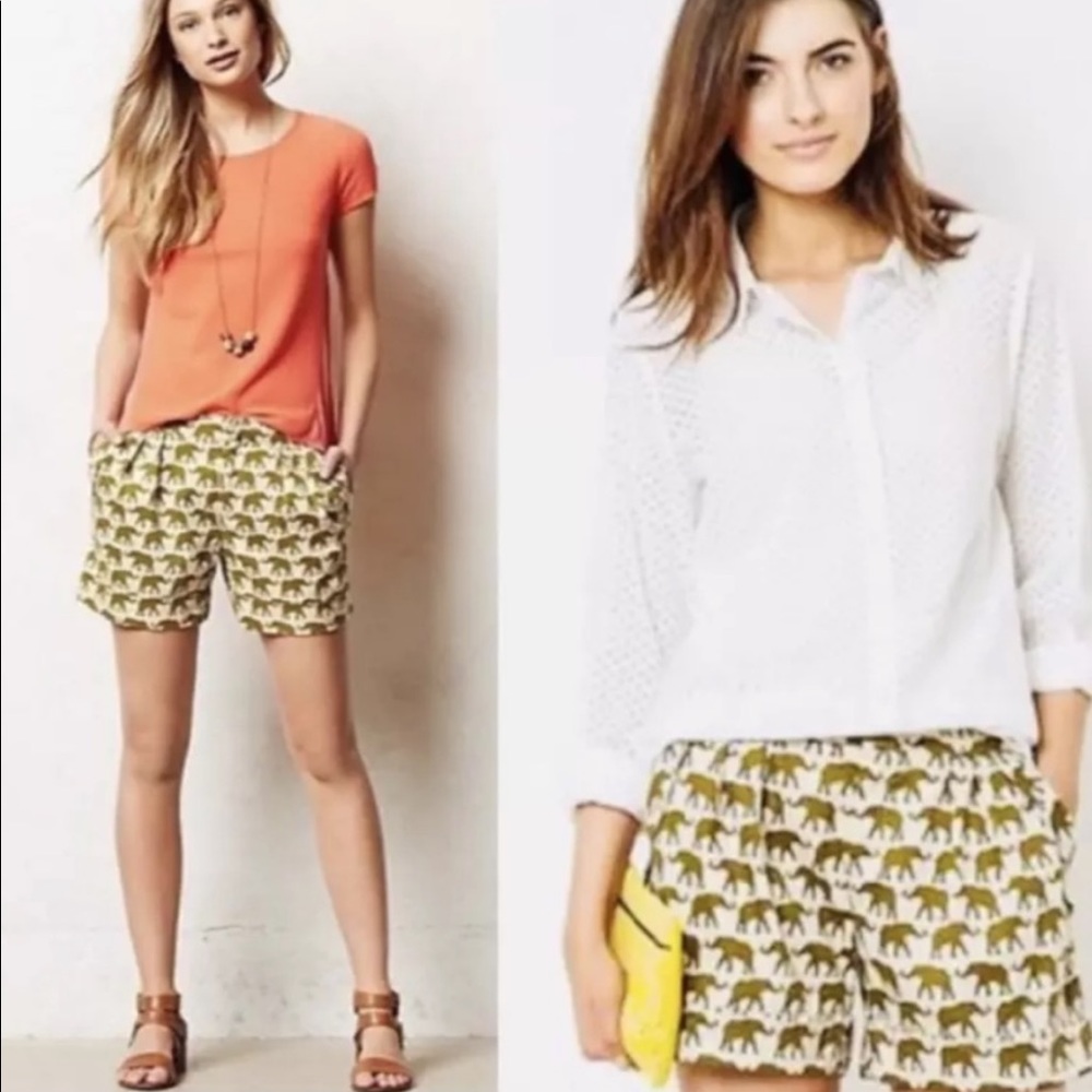 Anthropologie Cartonnier Elephant Print Shorts 8